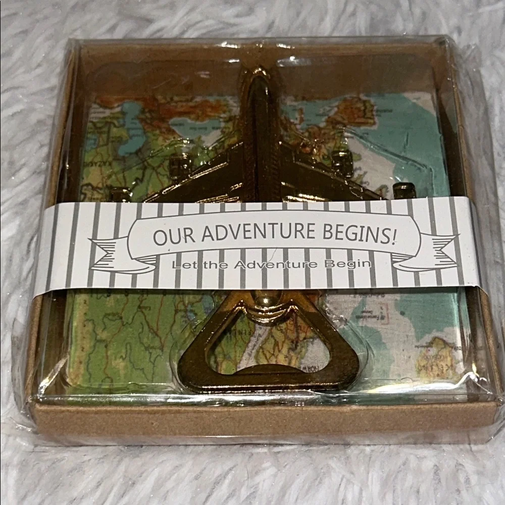 Bottle‎ Opener Gold Tone Wedding Gift Wanderlust Airplane Our Adventure Begins